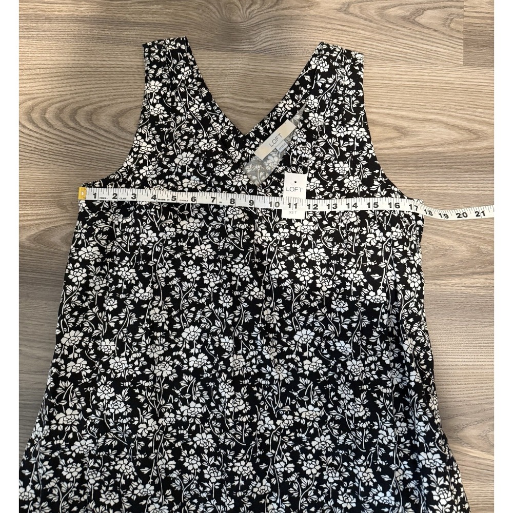 Loft Black Floral Double V Flounce Dress NWT Women's size XS Tall Linen Blend - Picture 5 of 12